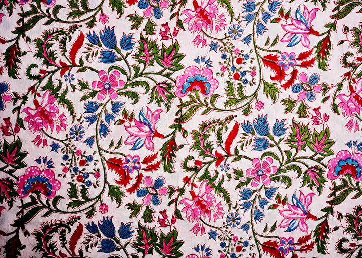 White floral cotton fabric
