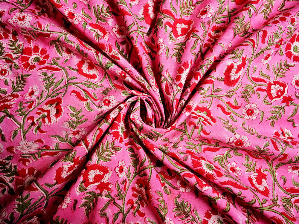 Hand block print fabric by the yard Indian cotton floral - Indian cotton floral hand block print fabric for home decor