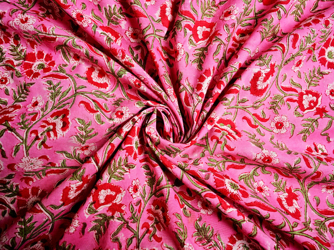 Hand Block Printed Floral Fabrics ~ Cotton Apparel