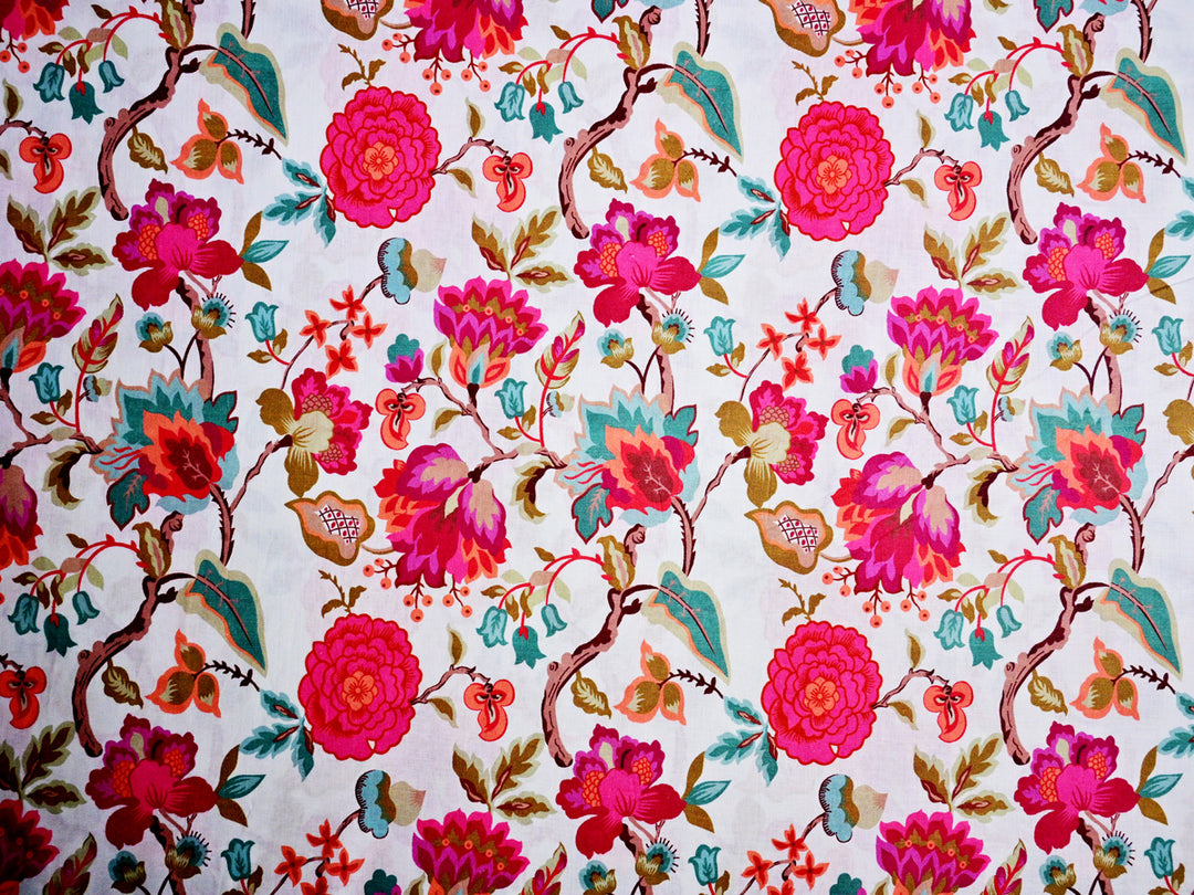 Cotton digital floral fabric for home decor - Floral digital print cotton fabric for sewing projects