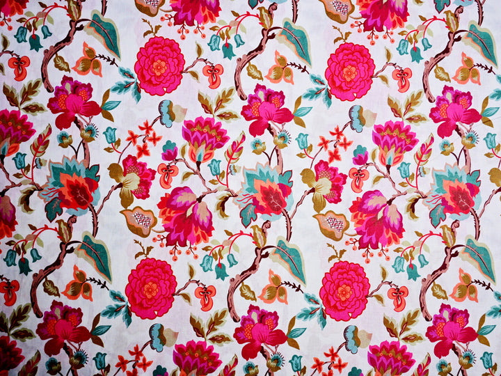 Cotton digital floral fabric for home decor - Floral digital print cotton fabric for sewing projects