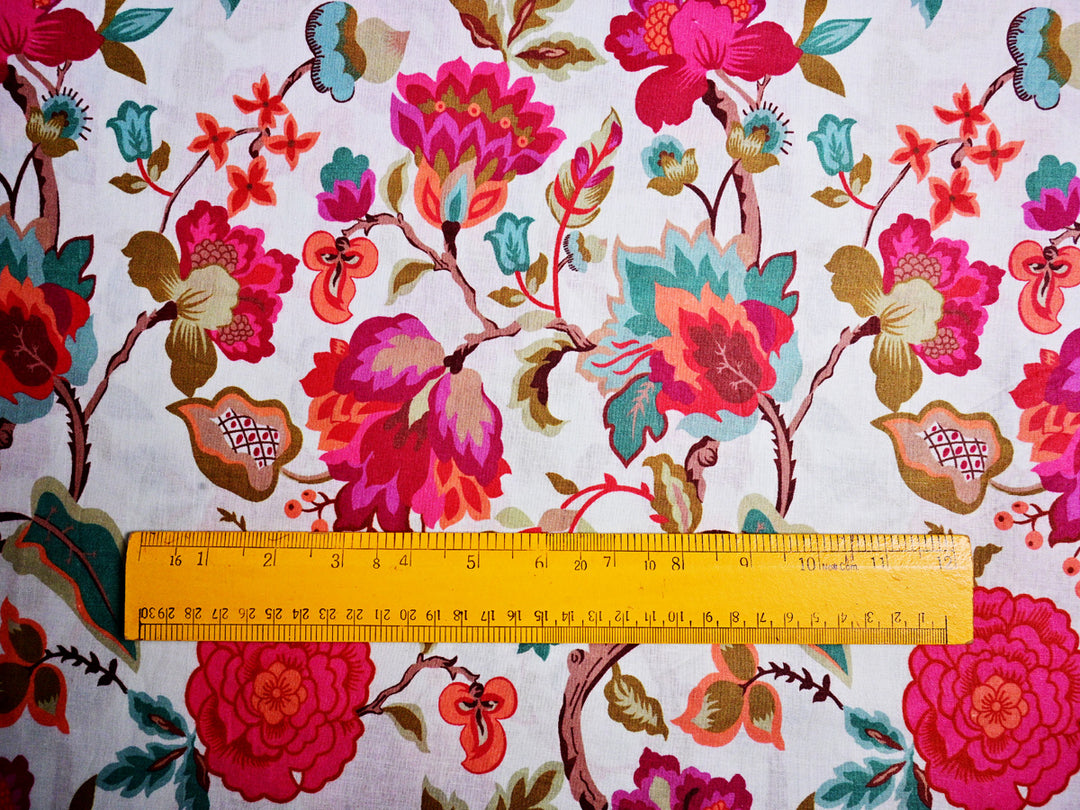 Modern Indian floral cotton digital print textile - Soft cotton floral digital print fabric close up