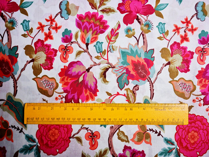 Modern Indian floral cotton digital print textile - Soft cotton floral digital print fabric close up