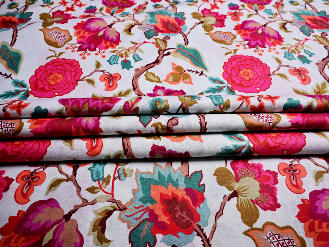 Floral digital print cotton fabric for sewing projects - 
Modern Indian floral cotton digital print textile