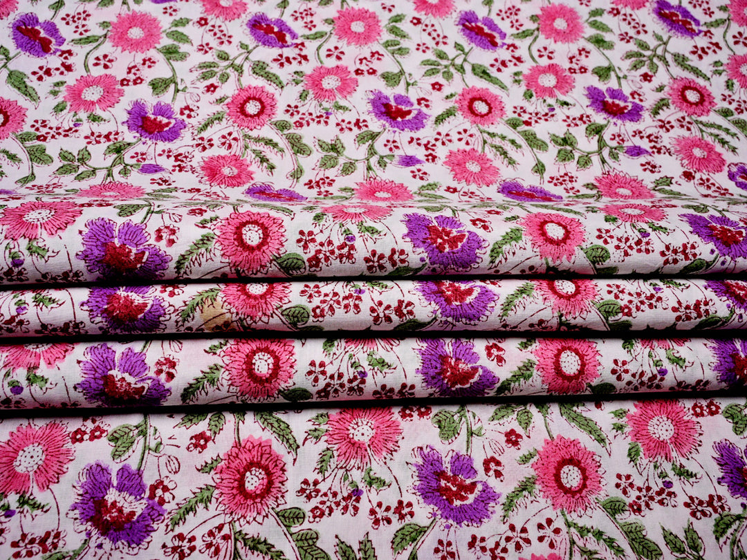 Cotton Pink Floral Fabric By the Yard - Handmade Decor