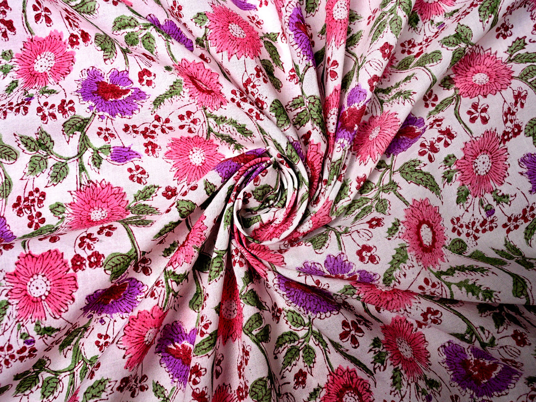 Cotton Pink Floral Fabric By the Yard - Handmade Decor