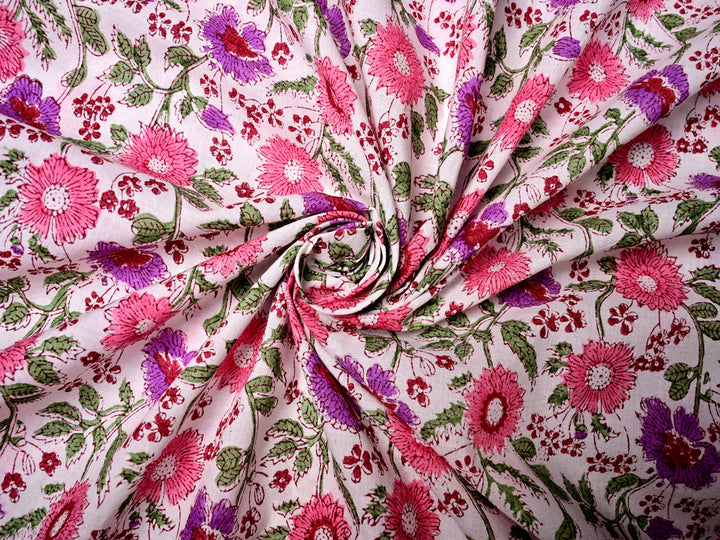 Cotton Pink Floral Fabric By the Yard - Handmade Decor