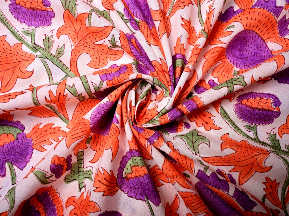Floral pattern cotton fabric by the yard Indian handblock print