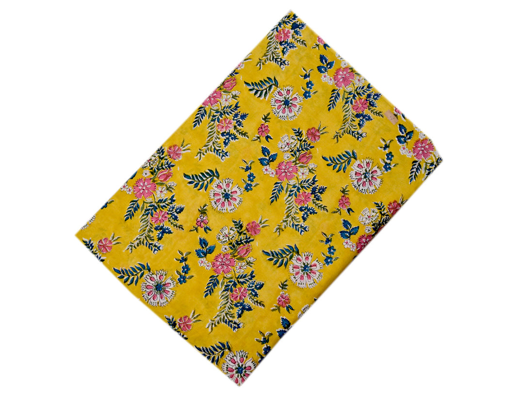 Yellow Fabric - Floral Cotton Indian Handmade Textile