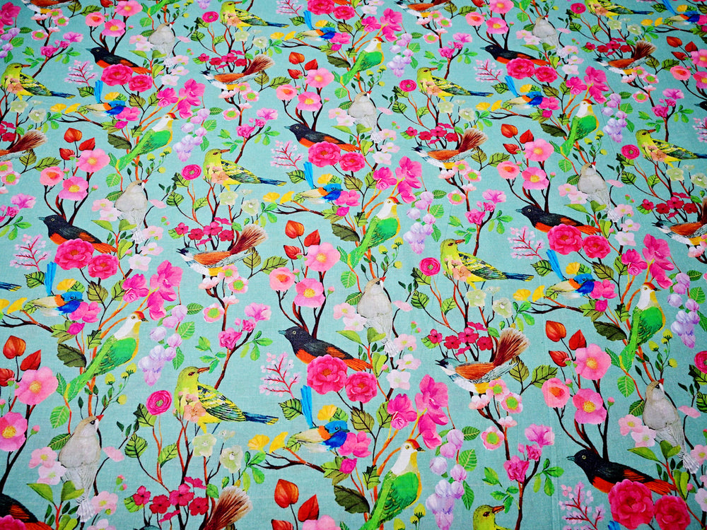 multicolor birds fabric design