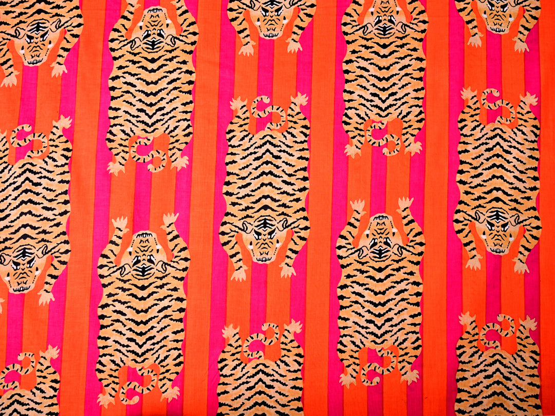 Leaping tiger print cotton fabric by the yard, perfect for quilting and crafts