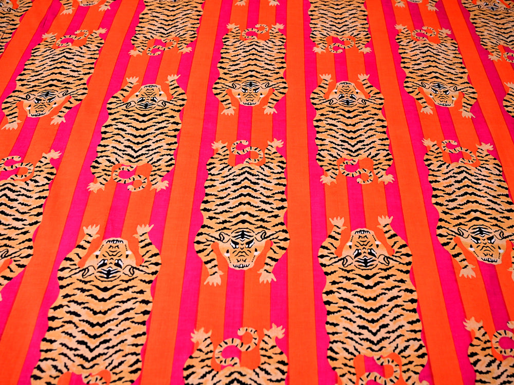 Wild tiger pattern handmade cotton fabric by the yard with bold design