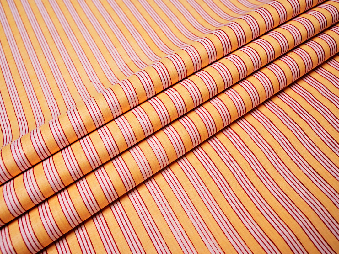 Yellow striped cotton fabric by the yard, ideal for shirts and summer dresses