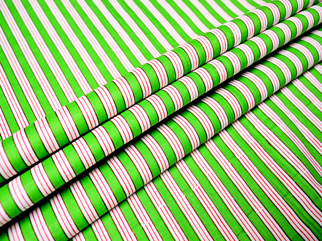 Croquet stripe green cotton fabric sewing quilting upholstery material.