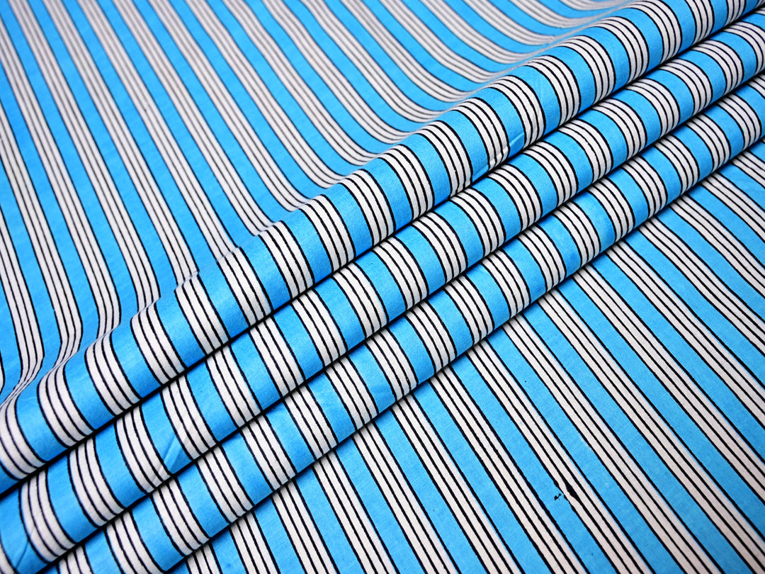 Blue striped quilt making fabric by the yard for sewing and DIY crafts