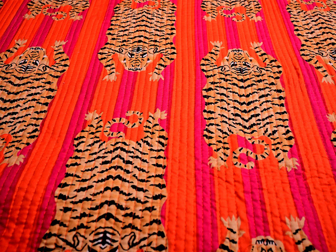 tiger print quilted fabric by the yard-animal print fabric for quilting and crafts