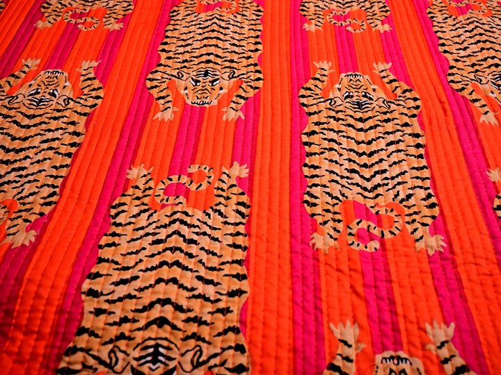 tiger print quilted fabric by the yard-animal print fabric for quilting and crafts