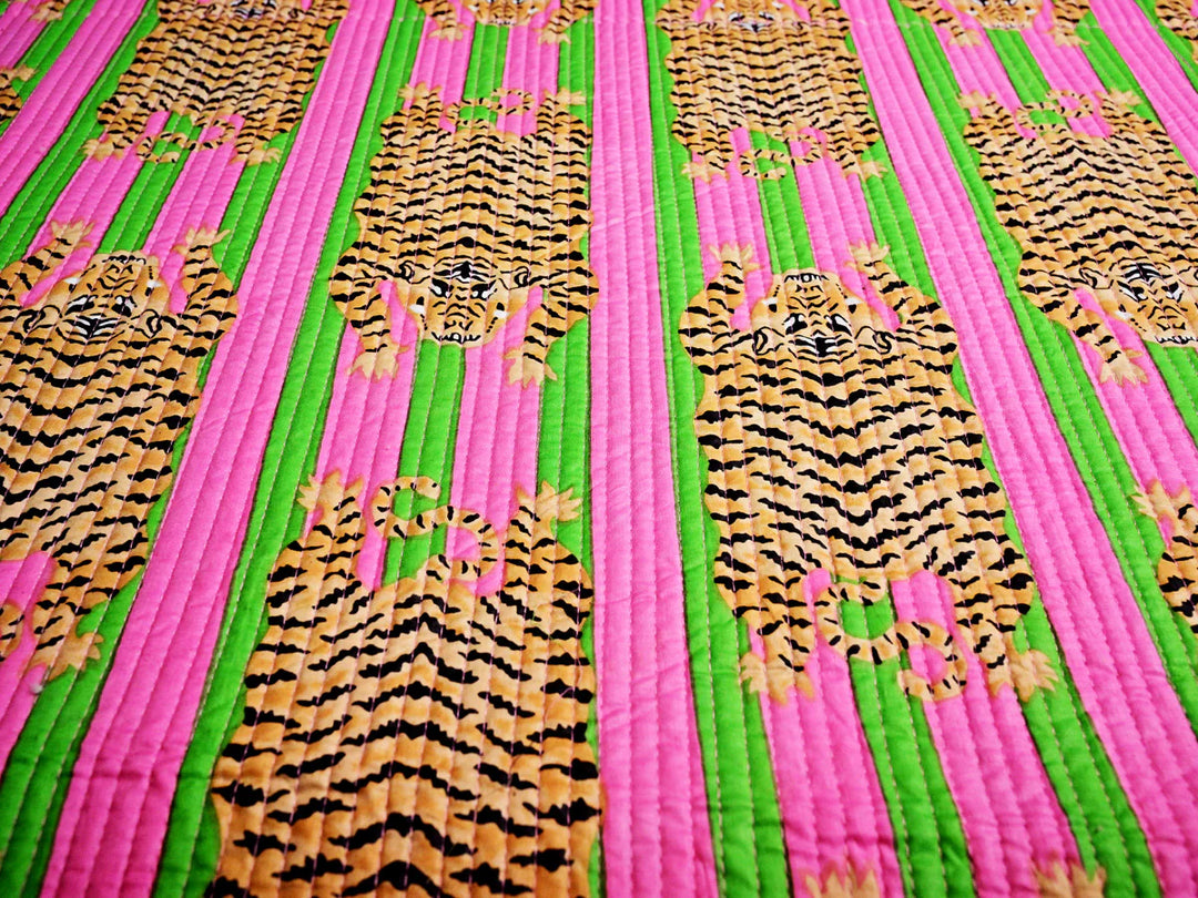 tiger print quilted fabric by the yard-animal print fabric for quilting and crafts