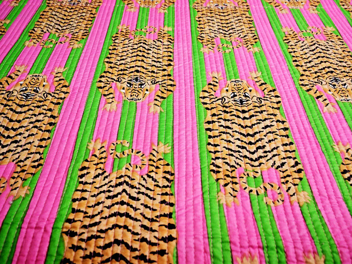 tiger print quilted fabric by the yard-animal print fabric for quilting and crafts