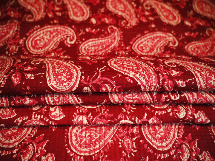 Block print cotton quilting fabric by the yard – handmade upholstery material