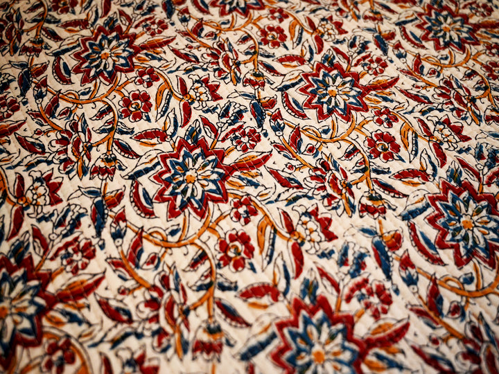Cotton Quilted Fabric by the Yard – Indian Block Print Upholstery Quilt
