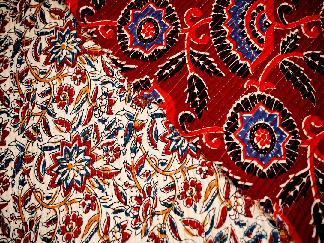 Block print quilted cotton fabric – durable upholstery fabric by the yard