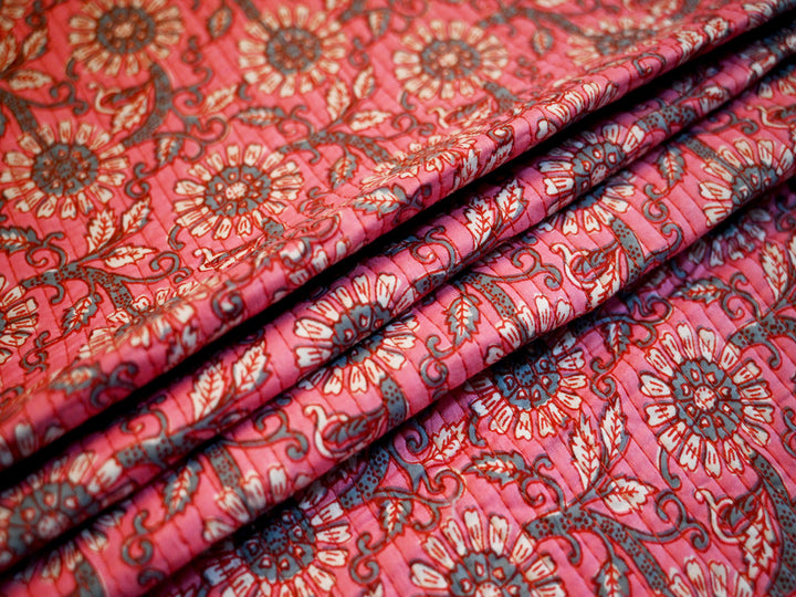 Indian block print quilted fabric by the yard-Quilted textile for home decor