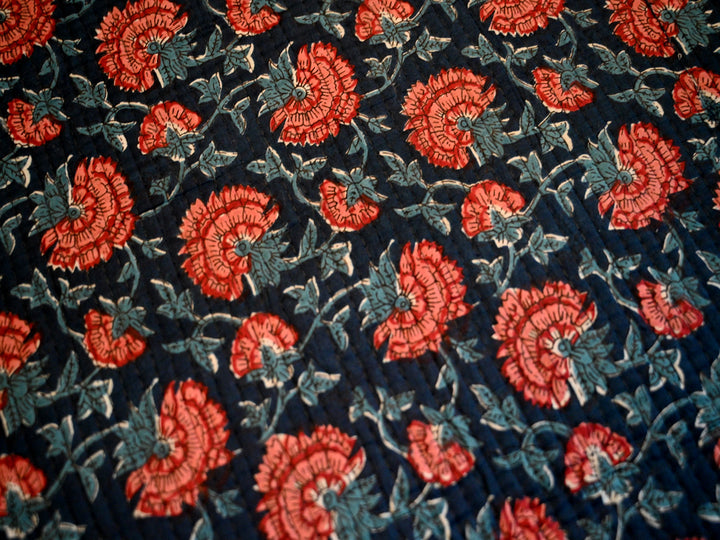 Block print quilted fabric by the yard – Indian cotton textile