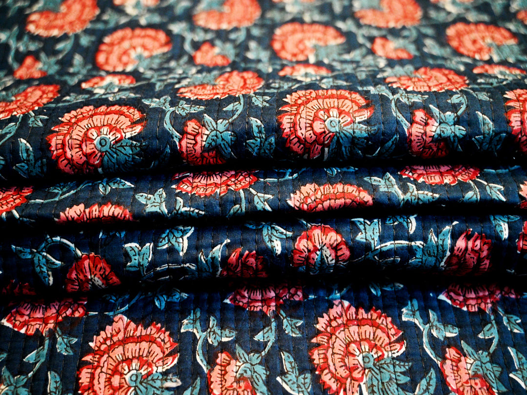 Indian block print cotton quilted fabric by the yard