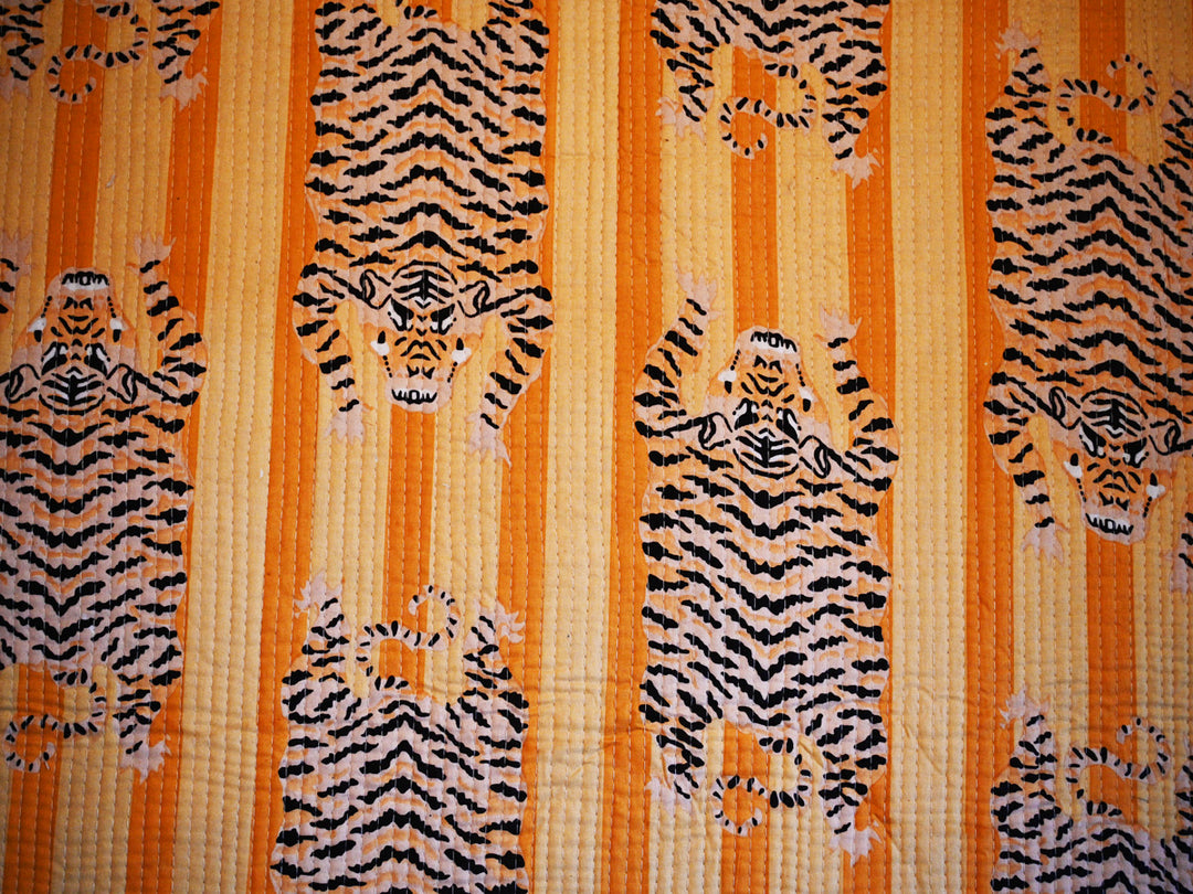 tiger print quilted fabric by the yard-animal print fabric for quilting and crafts