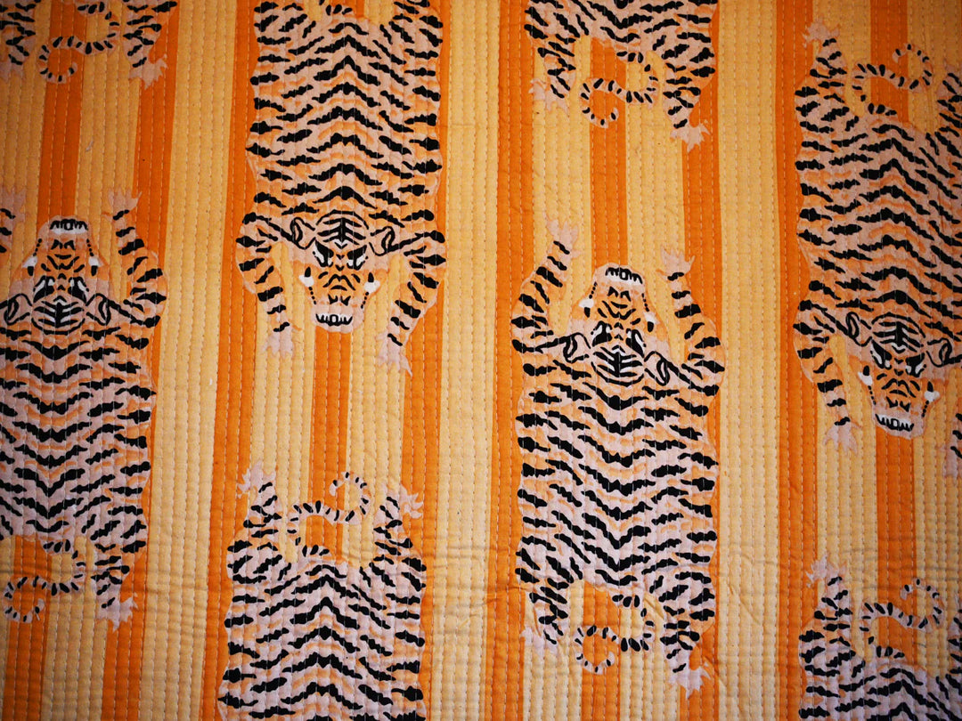 Tiger Print Stripe Quilt Fabric for Tote Bags, Makeup Bags, and Pouches