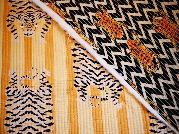 tiger print quilted fabric by the yard-animal print fabric for quilting and crafts