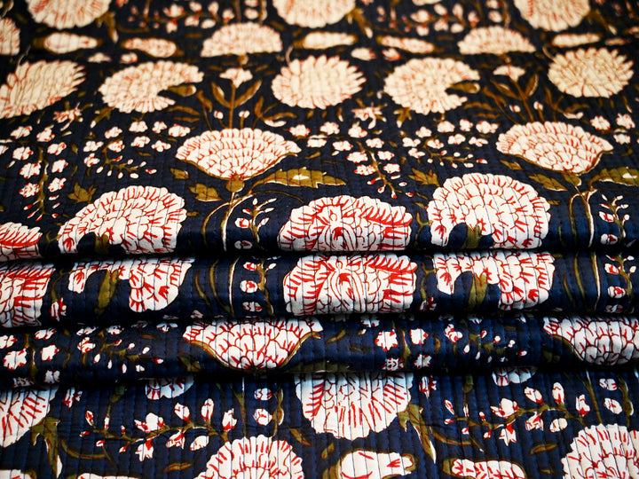 Handmade Indian cotton quilting fabric - Block print quilted fabric for sewing and crafts