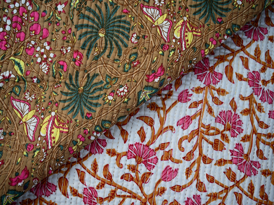 handmade indian quilt fabric - block print cotton quilting fabric