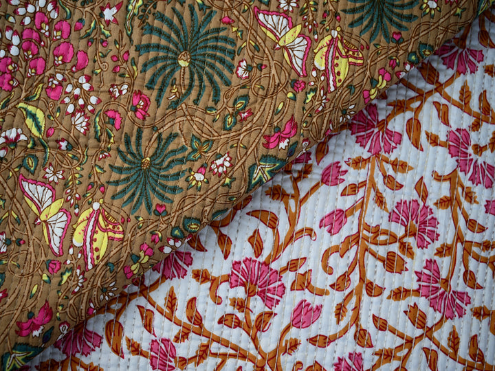 handmade indian quilt fabric - block print cotton quilting fabric
