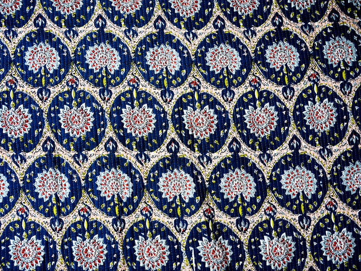 handmade indian quilt fabric for home decor - block print cotton quilted fabric by the yard