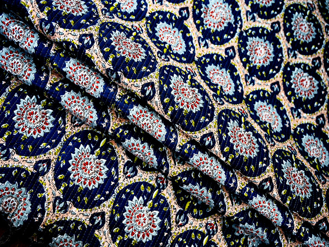 block print quilting fabric by the yard - indian cotton quilted for home decor projects