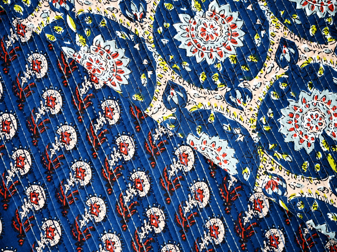 indian cotton quilted for home decor projects - block print quilting fabric by the yard