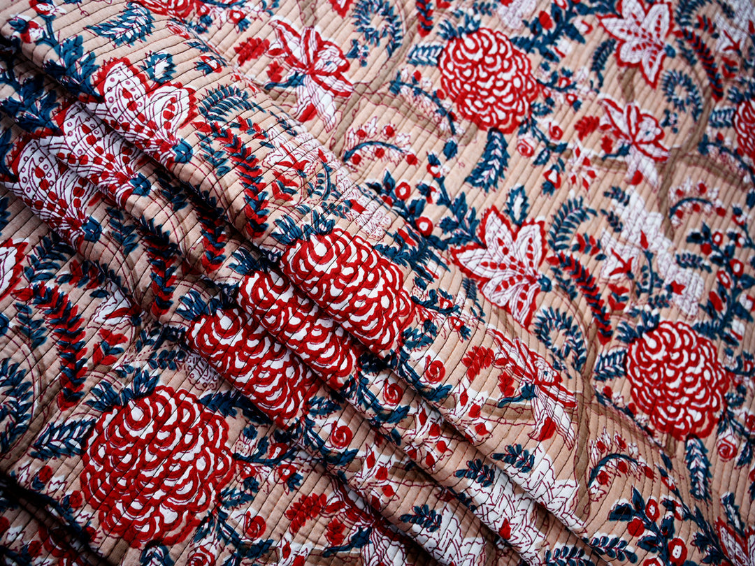 handmade block print quilting fabric - cotton quilted fabric for crafts and decor