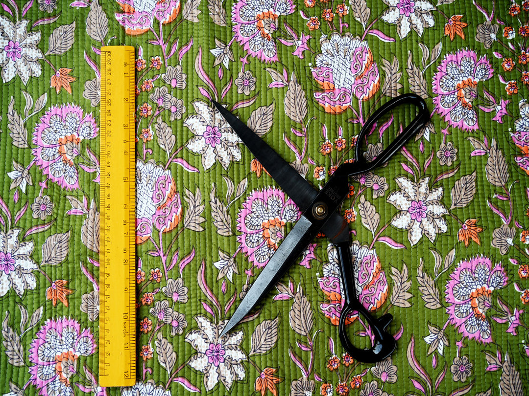 quilted block print cotton fabric by the yard for crafts decor and quilting cloth