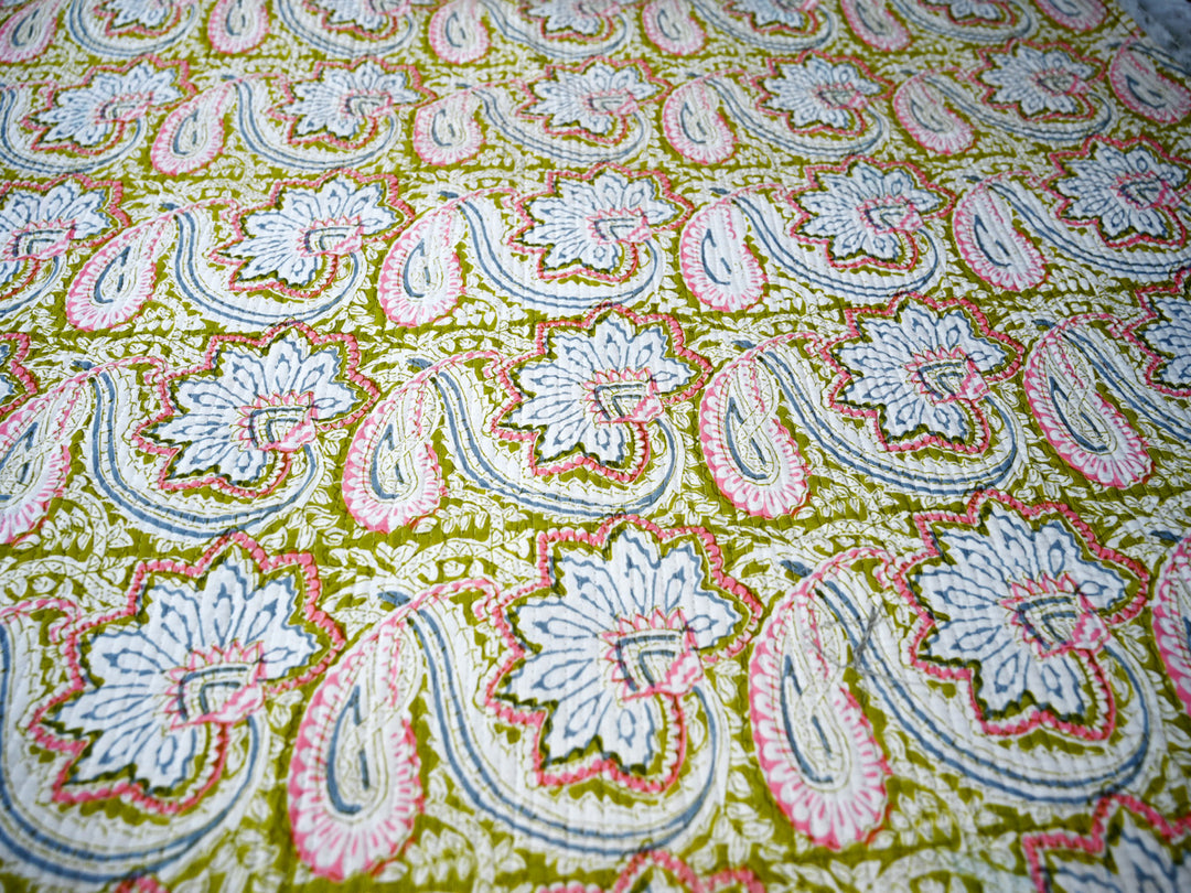 block print quilting fabric for crafts and upholstery - quilted block print cotton fabric by the yard