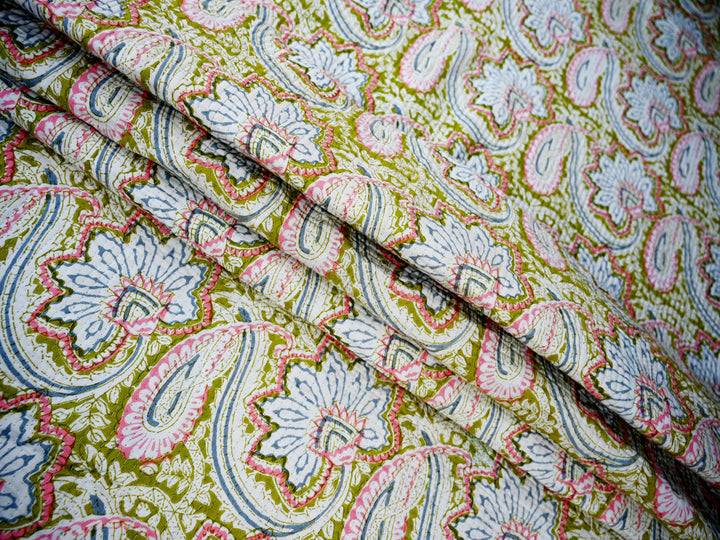 quilting fabric by the yard for crafts decor - block print cotton quilted cloth