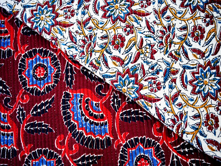 Cotton quilted fabric by the yard - block print  quilting for sewing and crafts