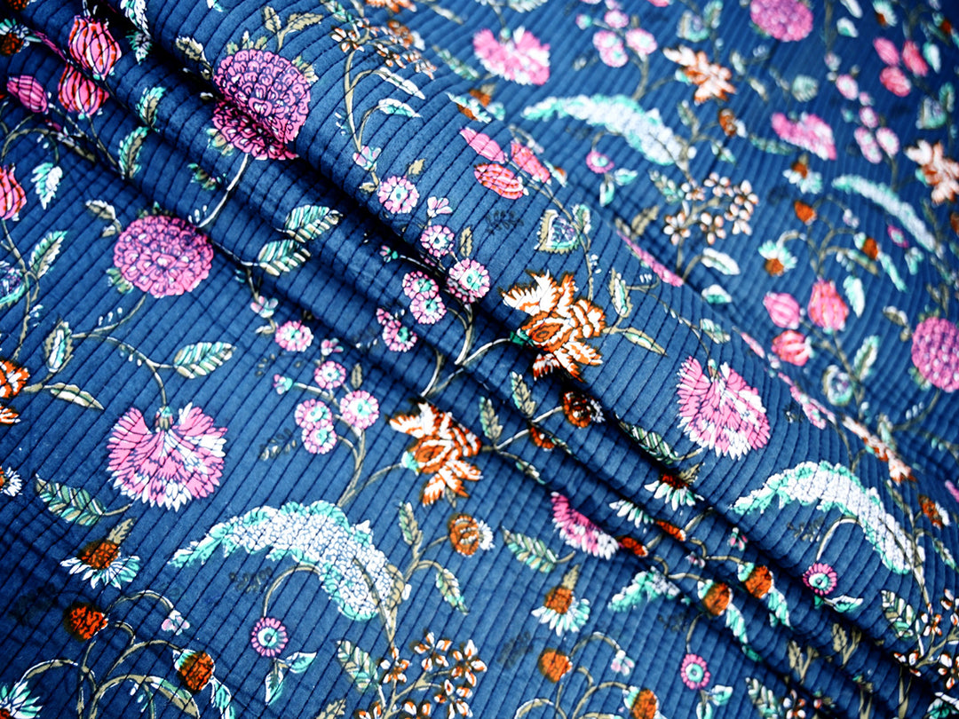 block print cotton quilted fabric by the yard for sewing and upholstery