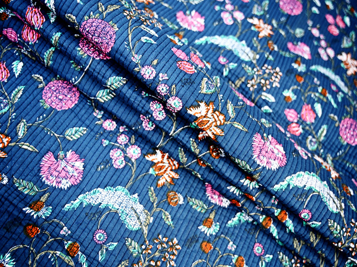 block print cotton quilted fabric by the yard for sewing and upholstery