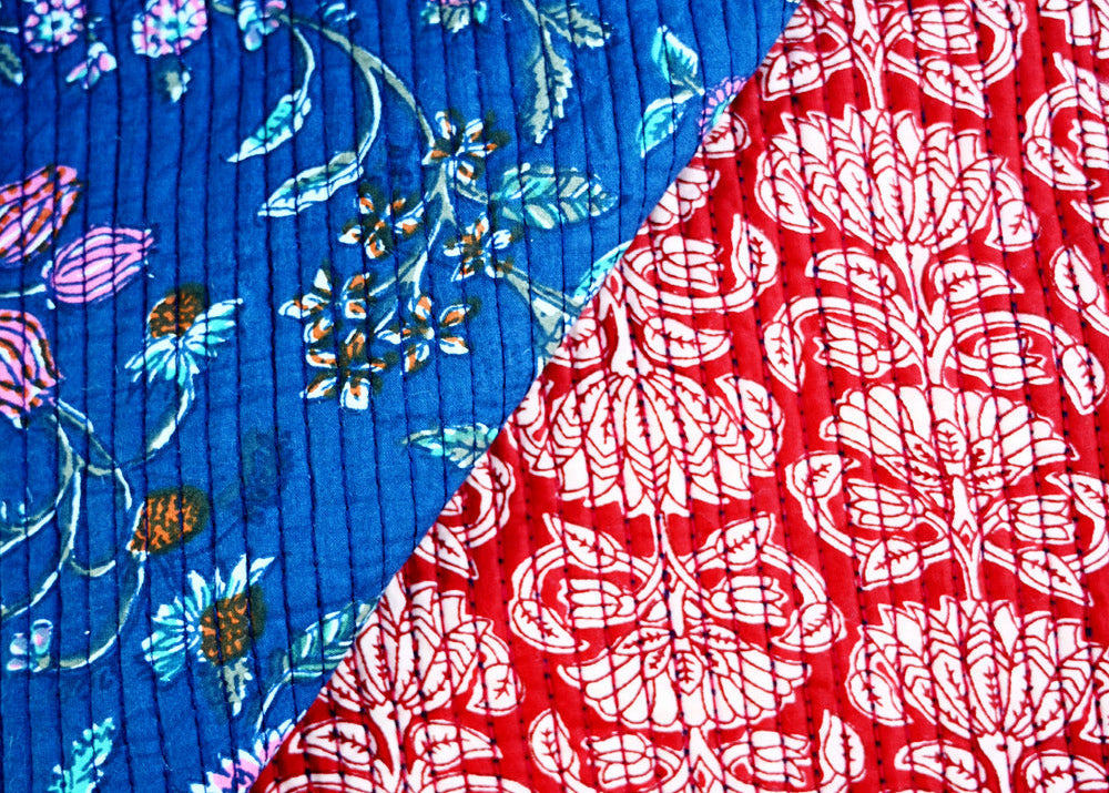 block print cotton quilting fabric by the yard - handmade indian quilted cloth for upholstery