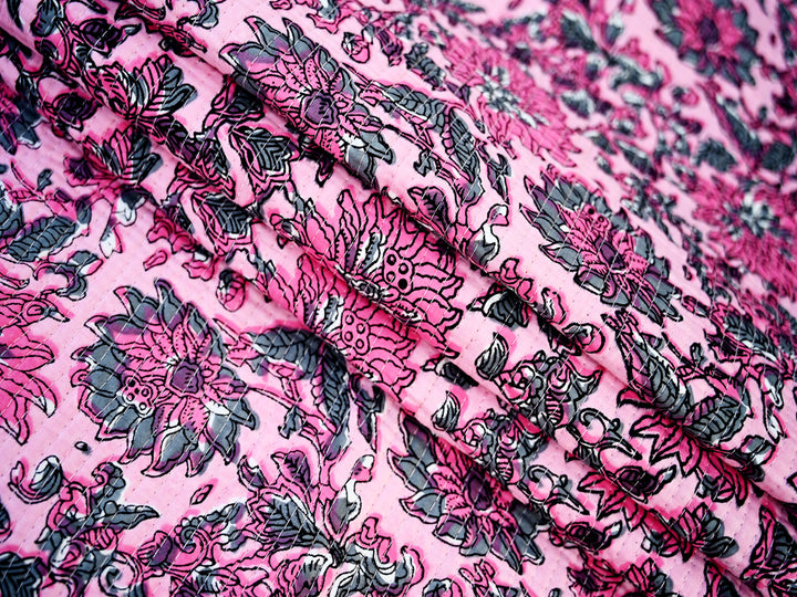 Cotton quilting fabric by the yard - block print quilted fabric for jacket