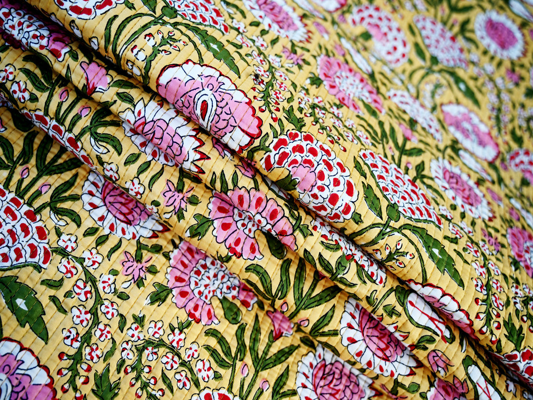 floral cotton quilted fabric for crafts -indian floral block print quilted fabric