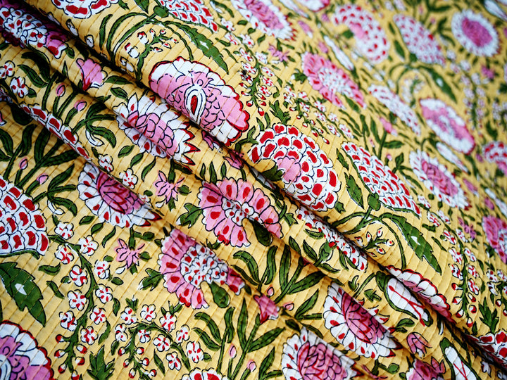 floral cotton quilted fabric for crafts -indian floral block print quilted fabric