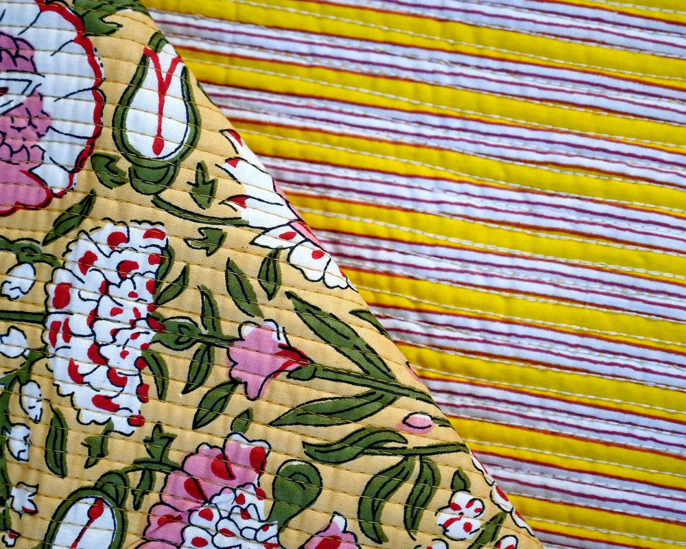 floral block print quilting fabric by the yard - handmade quilted cloth for sewing projects